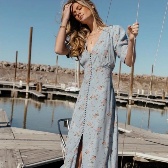 Dress Forum Dresses & Skirts - Light Blue Floral Midi Dress